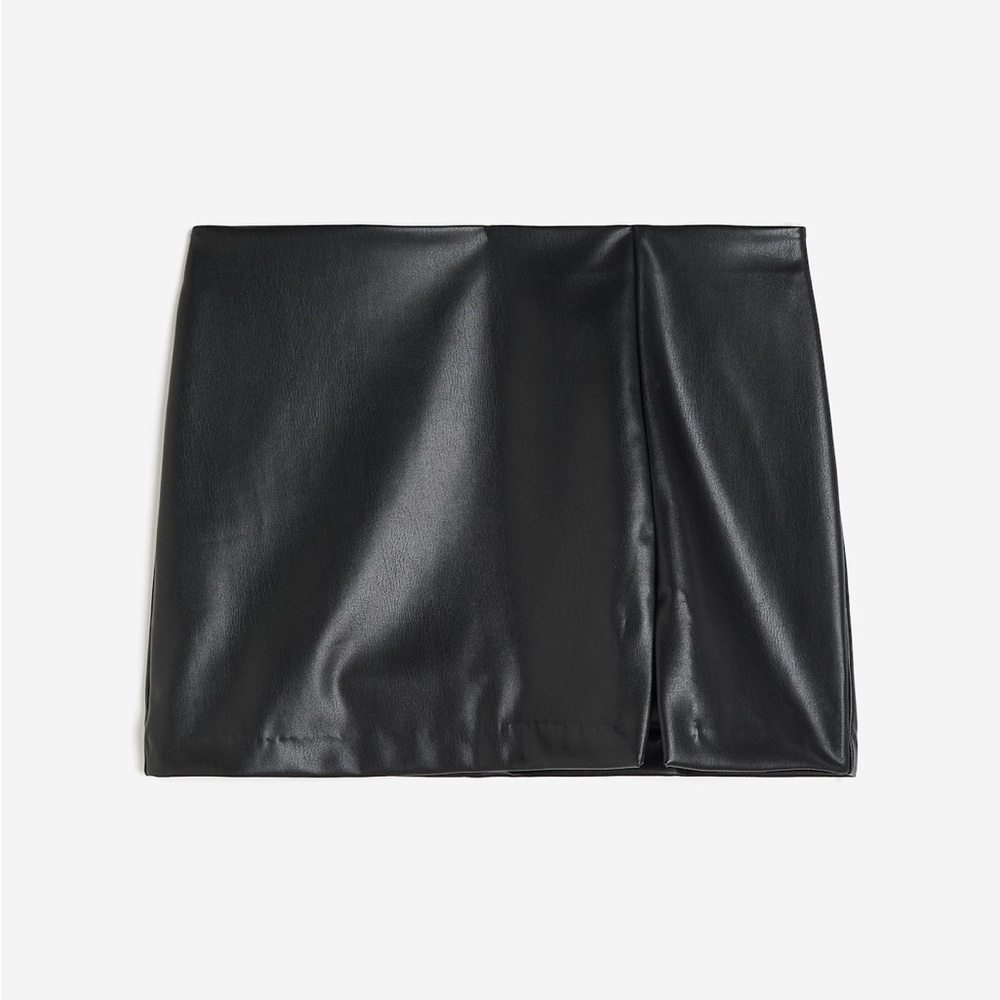 H&M Faux Leather Leg Slit Mini Skirt